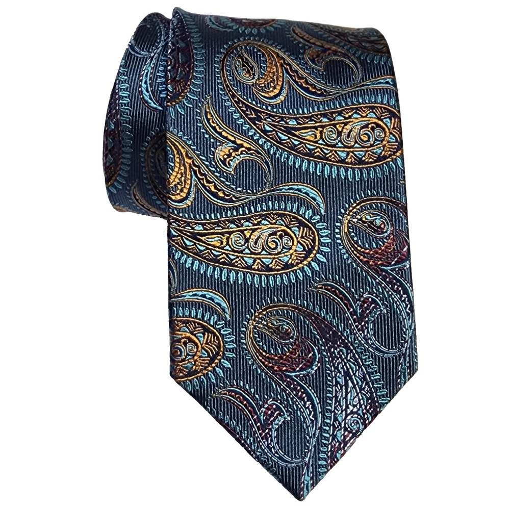BRUNO PIATTELLI 100% Silk Necktie Tie Blue Paisley 3.5" W x 58" L